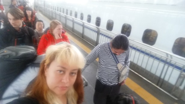 waiting to ride shinkansen to kyoto